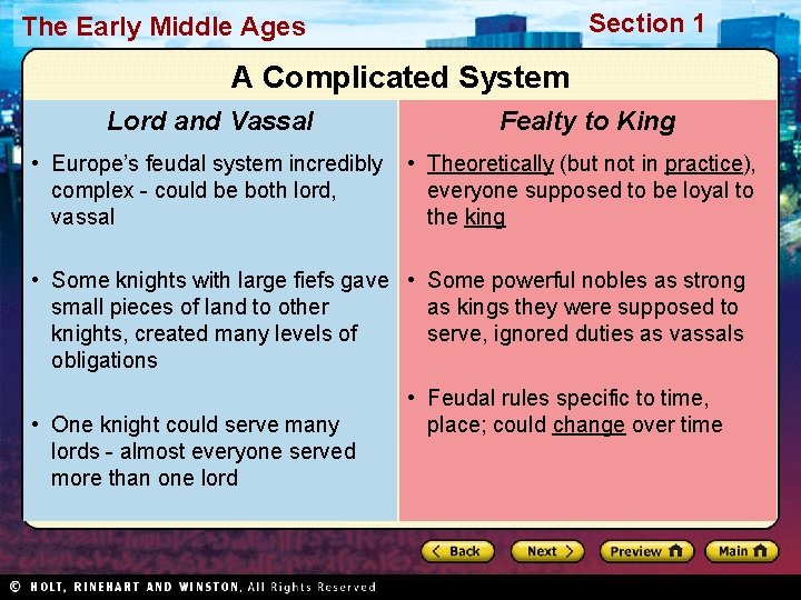 Section 1 The Early Middle Ages A Complicated System Lord and Vassal Fealty to