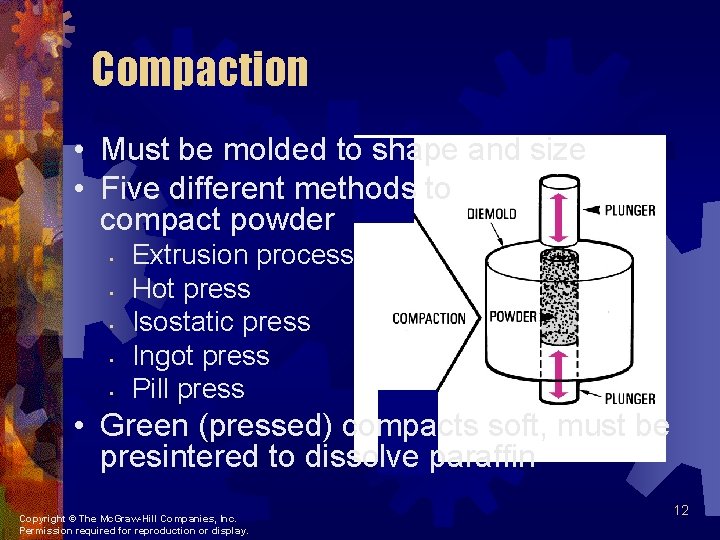 Compaction • Must be molded to shape and size • Five different methods to Compaction • Must be molded to shape and size • Five different methods to