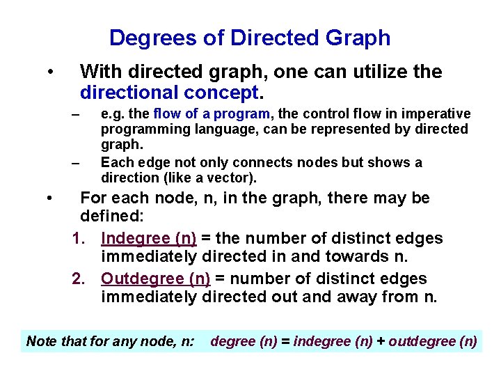 Degrees of Directed Graph • With directed graph, one can utilize the directional concept.