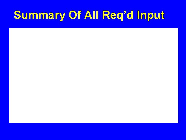 Summary Of All Req’d Input 