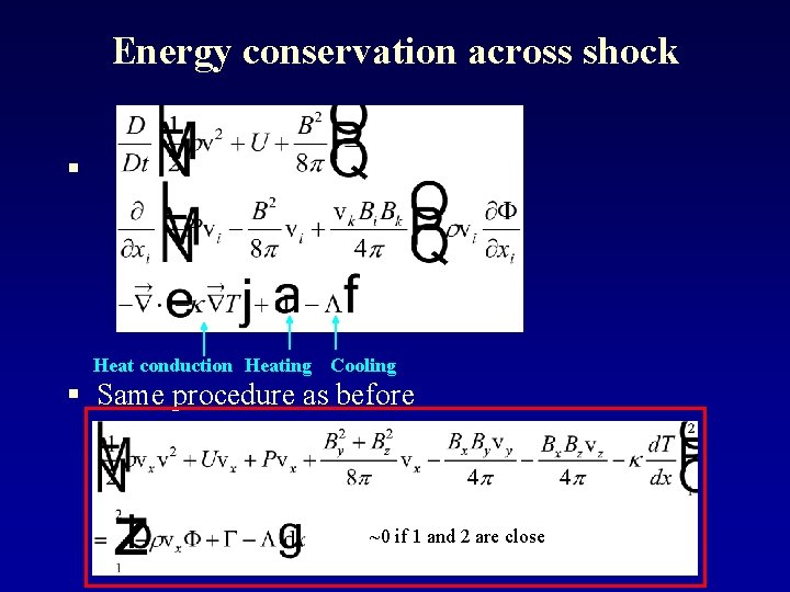 Energy conservation across shock § Heat conduction Heating Cooling § Same procedure as before