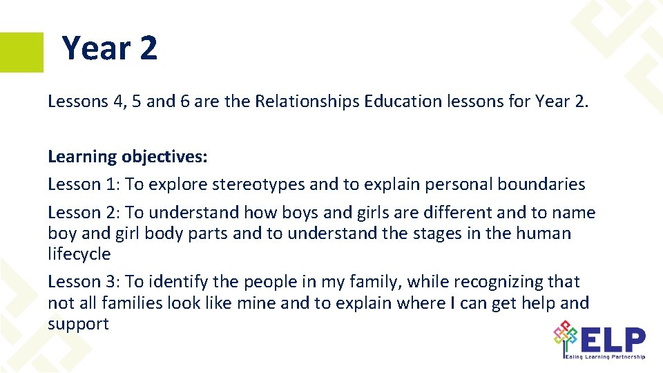 Year 2 Lessons 4, 5 and 6 are the Relationships Education lessons for Year