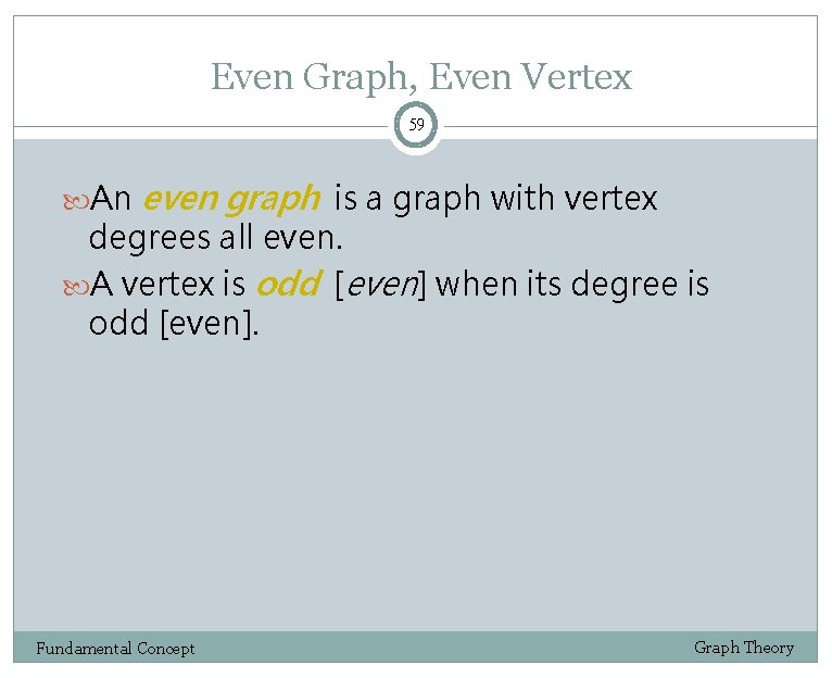 Even Graph, Even Vertex 59 An even graph is a graph with vertex degrees