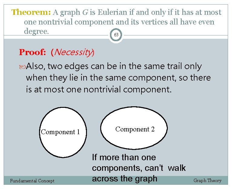 Theorem: A graph G is Eulerian if and only if it has at most