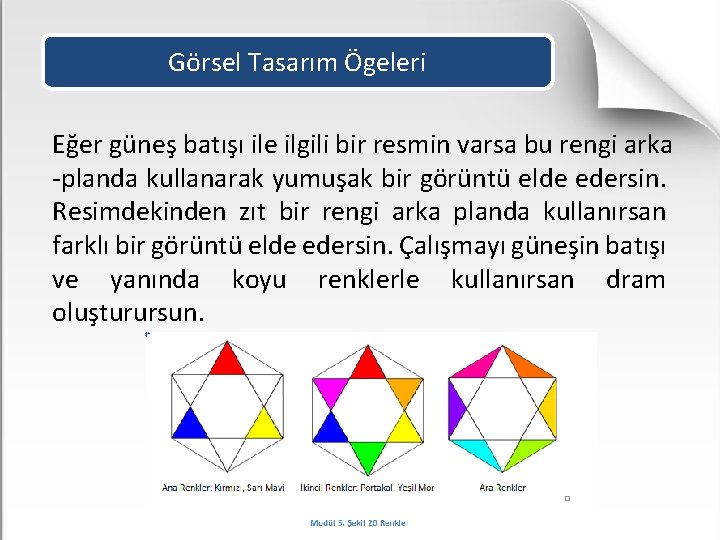 Görsel Tasarım Ögeleri Eğer güneş batışı ile ilgili bir resmin varsa bu rengi arka