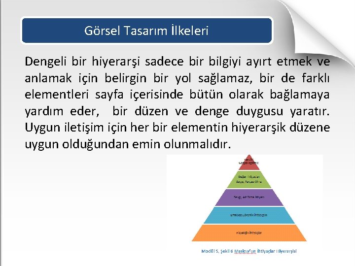 Görsel Tasarım İlkeleri Dengeli bir hiyerarşi sadece bir bilgiyi ayırt etmek ve anlamak için