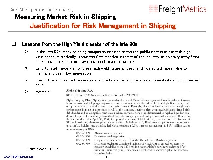 Risk Management in Shipping Measuring Market Risk in Shipping Justification for Risk Management in