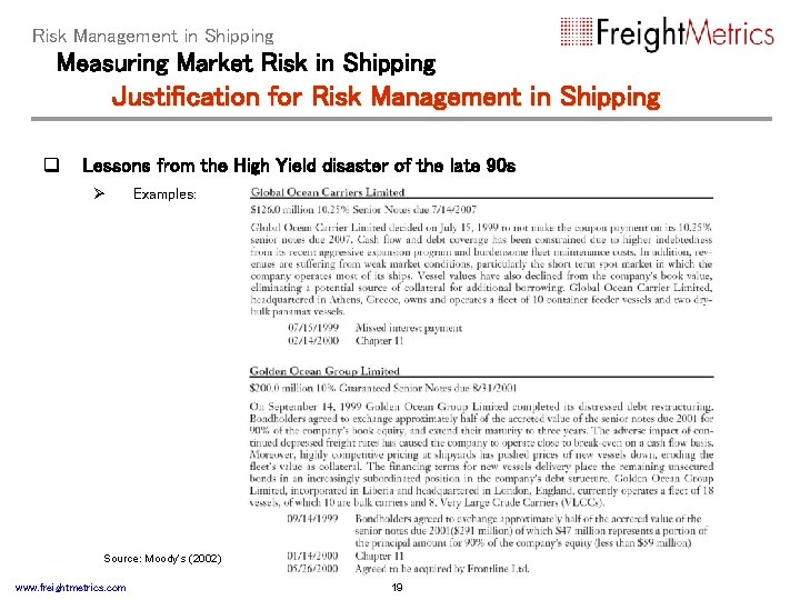 Risk Management in Shipping Measuring Market Risk in Shipping Justification for Risk Management in