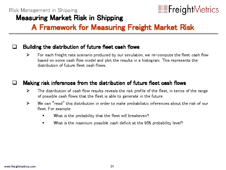 Risk Management in Shipping Measuring Market Risk in Shipping A Framework for Measuring Freight