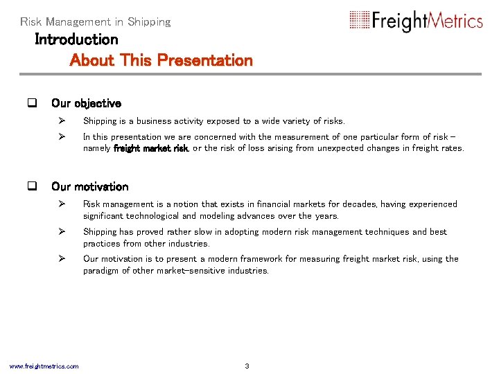 Risk Management in Shipping Modeling Measuring Managing Freight
