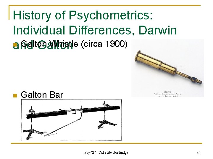 History of Psychometrics: Individual Differences, Darwin n Galton Whistle (circa 1900) and Galton n
