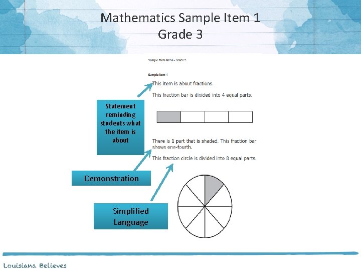 Mathematics Sample Item 1 Grade 3 Statement reminding students what the item is about