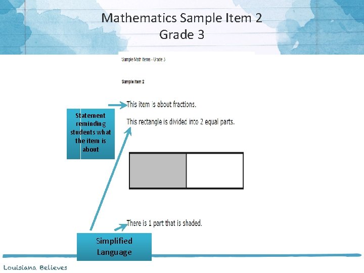 Mathematics Sample Item 2 Grade 3 Statement reminding students what the item is about