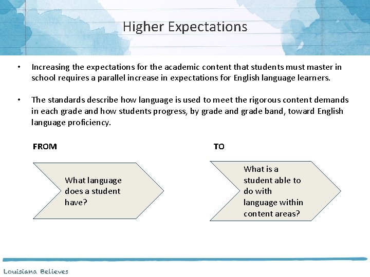 Higher Expectations • Increasing the expectations for the academic content that students must master