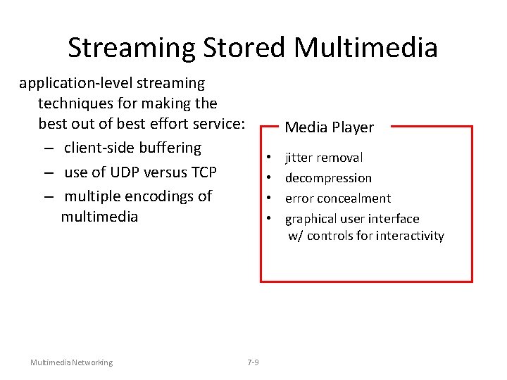 Streaming Stored Multimedia application-level streaming techniques for making the best out of best effort