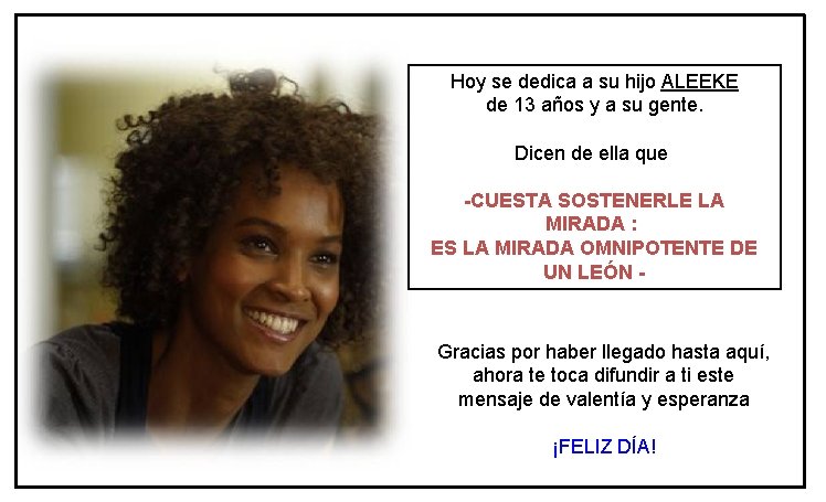 Hoy se dedica a su hijo ALEEKE de 13 años y a su gente. Hoy se dedica a su hijo ALEEKE de 13 años y a su gente.