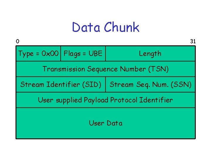 Data Chunk 0 31 Type = 0 x 00 Flags = UBE Length Transmission
