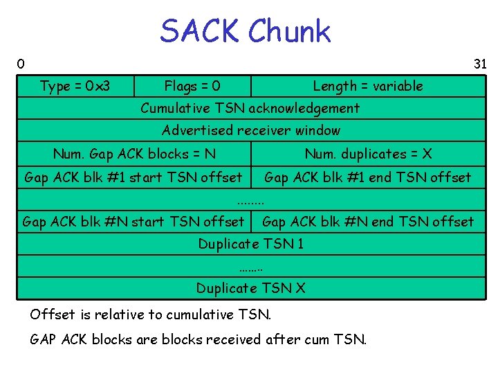 SACK Chunk 0 31 Type = 0 x 3 Flags = 0 Length =