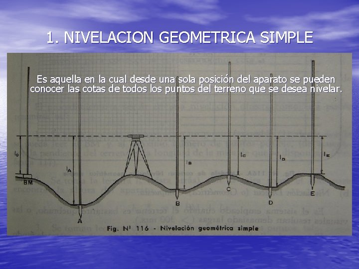 1. NIVELACION GEOMETRICA SIMPLE Es aquella en la cual desde una sola posición del 1. NIVELACION GEOMETRICA SIMPLE Es aquella en la cual desde una sola posición del