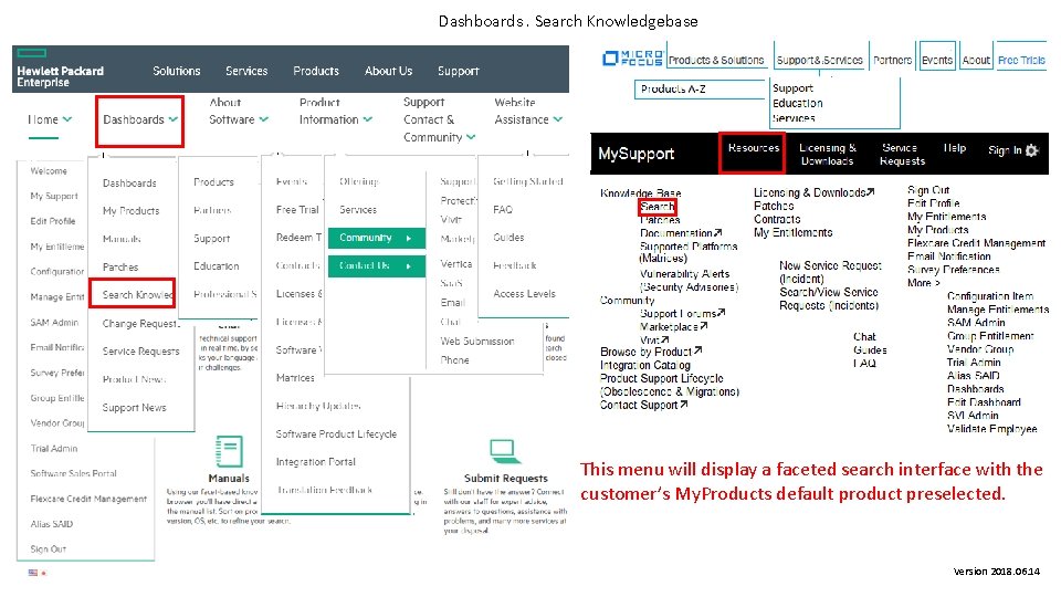 Dashboards. Search Knowledgebase This menu will display a faceted search interface with the customer’s