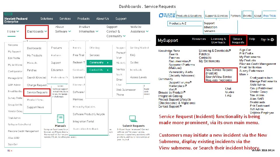 Dashboards. Service Requests Service Request (Incident) functionality is being made more prominent, via its