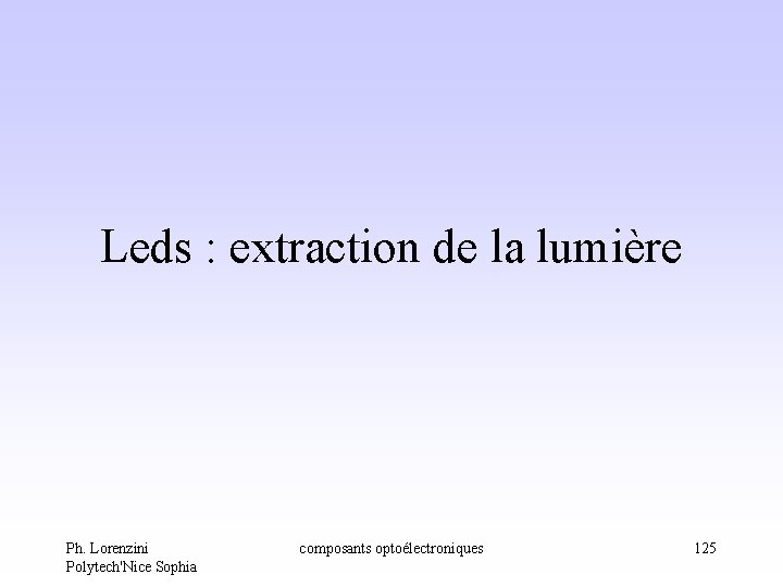 Leds : extraction de la lumière Ph. Lorenzini Polytech'Nice Sophia composants optoélectroniques 125 Leds : extraction de la lumière Ph. Lorenzini Polytech'Nice Sophia composants optoélectroniques 125