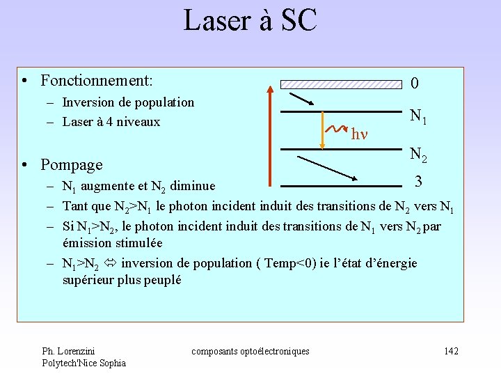 Laser à SC • Fonctionnement: 0 – Inversion de population – Laser à 4 Laser à SC • Fonctionnement: 0 – Inversion de population – Laser à 4