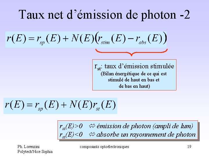 Taux net d’émission de photon -2 rst: taux d’émission stimulée (Bilan énergétique de ce Taux net d’émission de photon -2 rst: taux d’émission stimulée (Bilan énergétique de ce