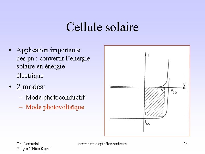 Cellule solaire • Application importante des pn : convertir l’énergie solaire en énergie électrique Cellule solaire • Application importante des pn : convertir l’énergie solaire en énergie électrique