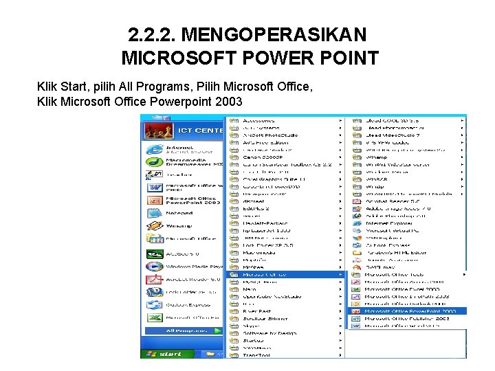 2. 2. 2. MENGOPERASIKAN MICROSOFT POWER POINT Klik Start, pilih All Programs, Pilih Microsoft