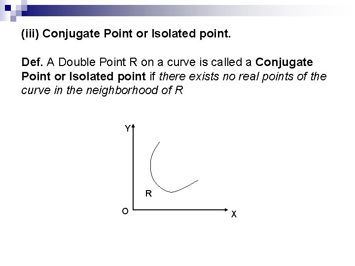 (iii) Conjugate Point or Isolated point. Def. A Double Point R on a curve