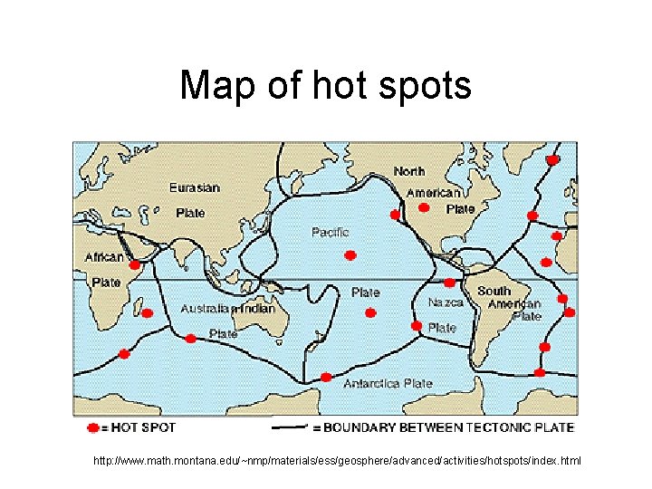 Map of hot spots http: //www. math. montana. edu/~nmp/materials/ess/geosphere/advanced/activities/hotspots/index. html 