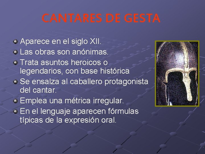 CANTARES DE GESTA Aparece en el siglo XII. Las obras son anónimas. Trata asuntos CANTARES DE GESTA Aparece en el siglo XII. Las obras son anónimas. Trata asuntos