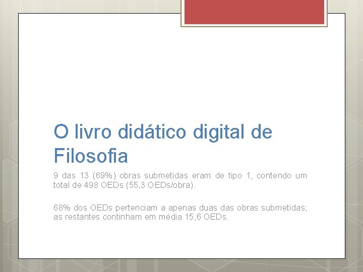 O livro didático digital de Filosofia 9 das 13 (69%) obras submetidas eram de