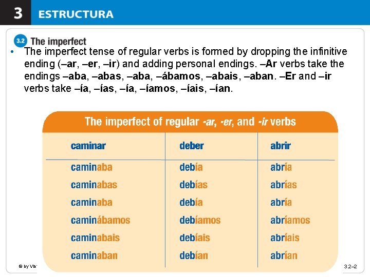  • The imperfect tense of regular verbs is formed by dropping the infinitive