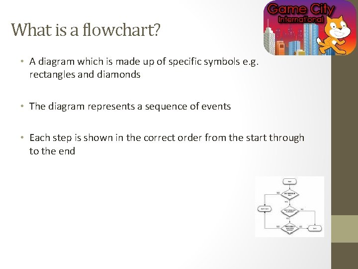 What is a flowchart? • A diagram which is made up of specific symbols