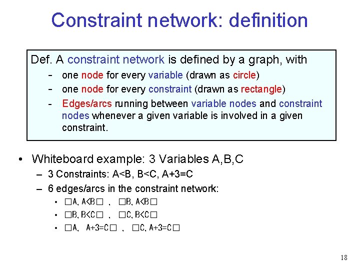 Constraint network: definition Def. A constraint network is defined by a graph, with -