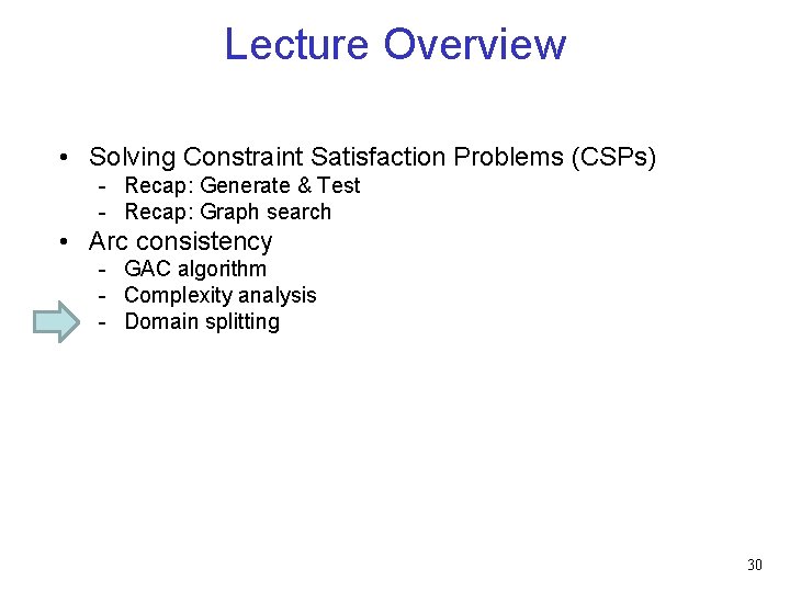 Lecture Overview • Solving Constraint Satisfaction Problems (CSPs) - Recap: Generate & Test -
