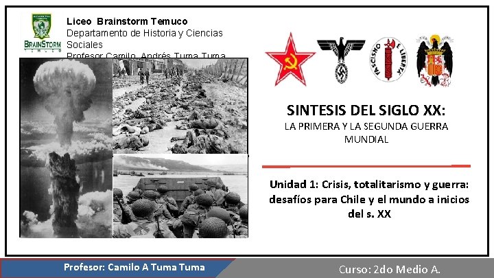 Liceo Brainstorm Temuco Departamento de Historia y Ciencias Sociales Profesor Camilo Andrés Tuma SINTESIS