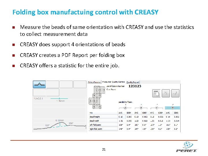 Folding box manufactuing control with CREASY Measure the beads of same orientation with CREASY