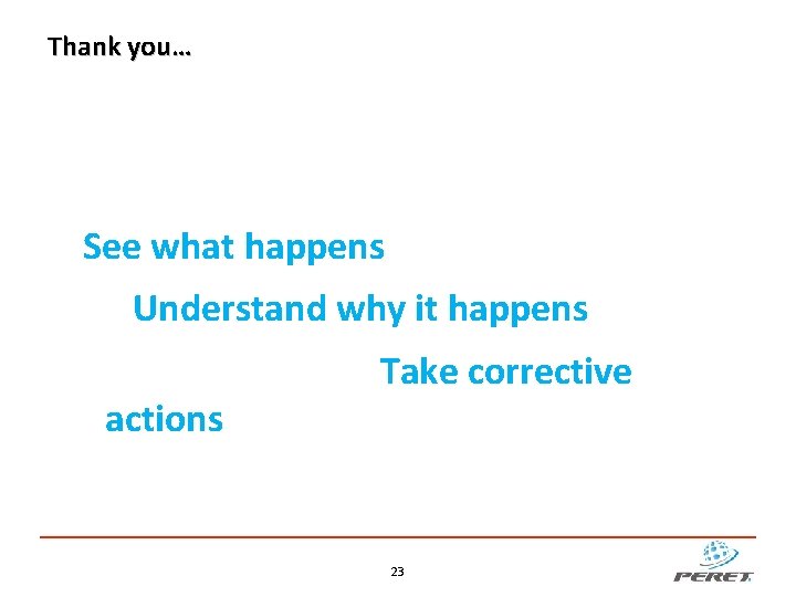 Thank you… See what happens Understand why it happens actions Take corrective 23 