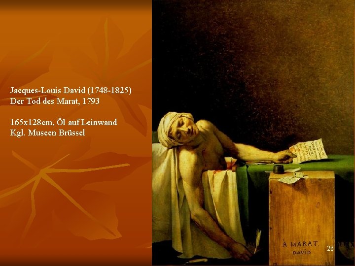 Jacques-Louis David (1748 -1825) Der Tod des Marat, 1793 165 x 128 cm, Öl