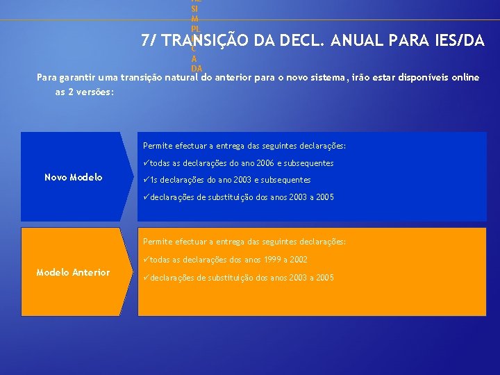 AL SI M PL IFI C A DA 7/ TRANSIÇÃO DA DECL. ANUAL PARA