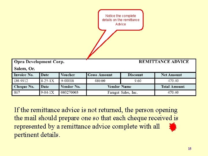 Notice the complete details on the remittance Advice If the remittance advice is not