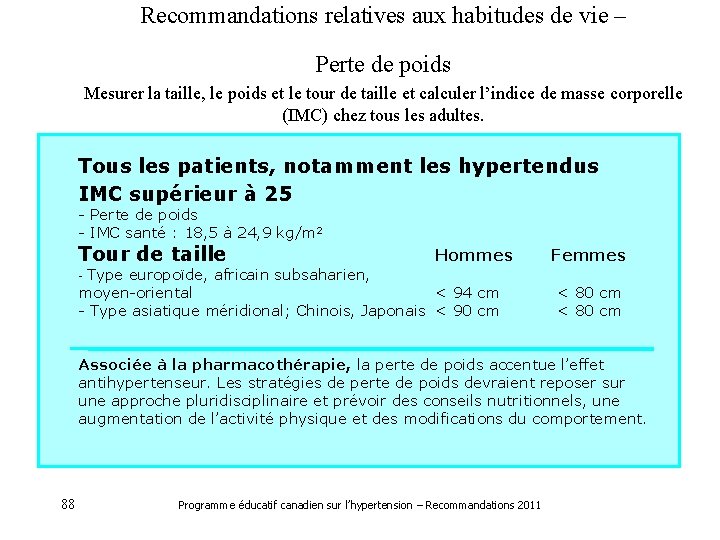 Recommandations relatives aux habitudes de vie – Perte de poids Mesurer la taille, le