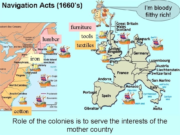 Role of the colonies is to serve the interests of the mother country 