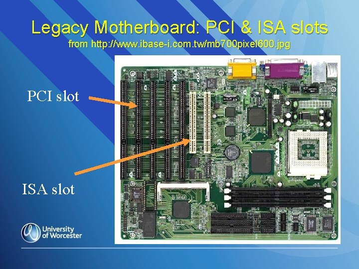 Legacy Motherboard: PCI & ISA slots from http: //www. ibase-i. com. tw/mb 700 pixel