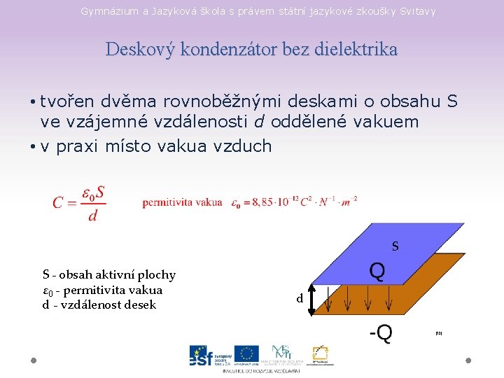 Gymnázium a Jazyková škola s právem státní jazykové zkoušky Svitavy Deskový kondenzátor bez dielektrika