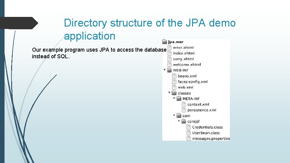 Directory structure of the JPA demo application Our example program uses JPA to access