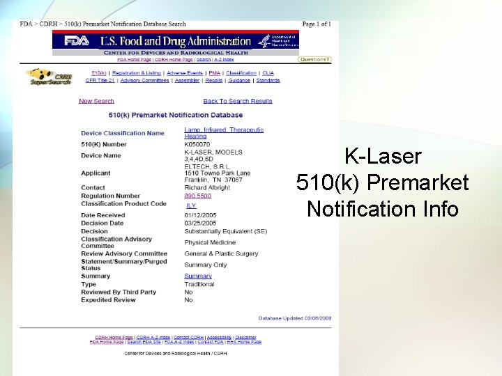 K-Laser 510(k) Premarket Notification Info 
